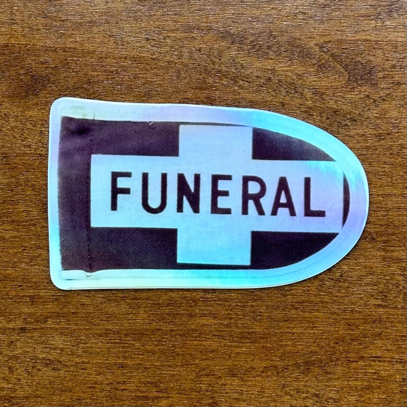 Funeral Procession Flag Sticker Holographic Vinyl Decal Durable Weatherproof Cemetery Mourning Unusual Oddity image 2