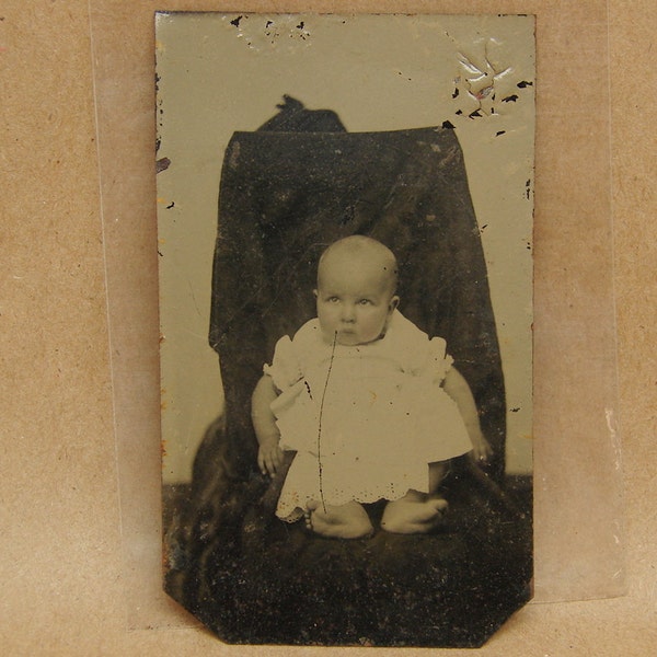 Hidden Mother Tintype Photograph of a Baby Antique Vintage