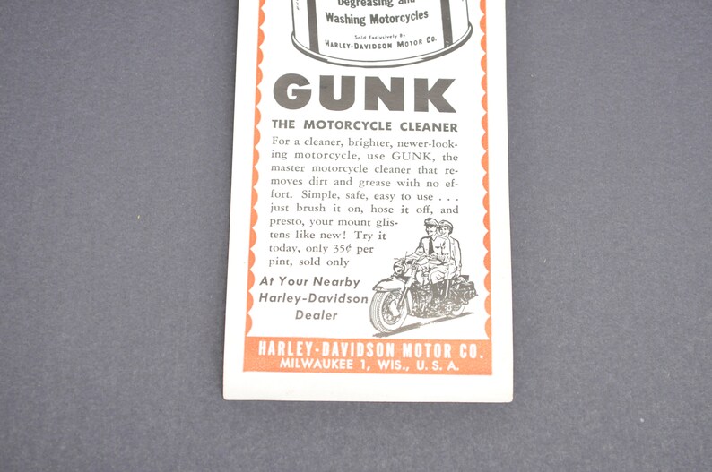 Harley Davidson Motorcycle Gunk Cleaner Original 1950s Print Advertisement image 3