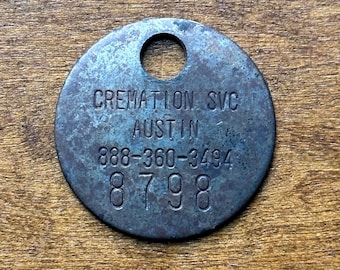 Cremation Service Crematory Toe Tag Austin Texas ID Token Vintage Funeral Home Coin