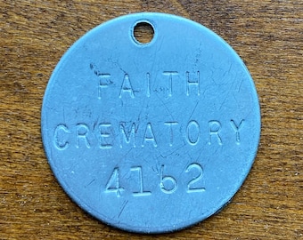 Faith Crematory Mortuary Cremation Toe Tag ID Token Funeral Home Vintage Coin