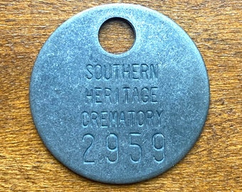 Southern Heritage Crematory Cremation Toe Tag Alabama ID Token Vintage Funeral Home Coin