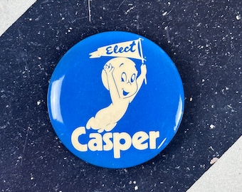 Vintage Elect Casper Pinback Button Casper the Friendly Ghost Political Pin 2 1/4”