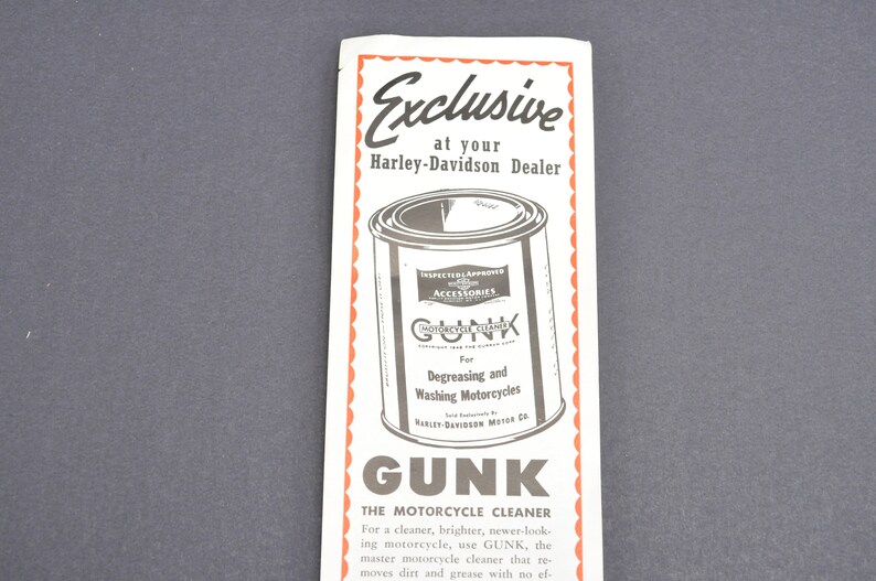 Harley Davidson Motorcycle Gunk Cleaner Original 1950s Print Advertisement image 4