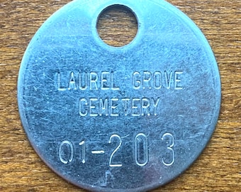 Laurel Grove Cemetery Crematory Toe Tag Totowa New Jersey ID Token Vintage Funeral Home Coin