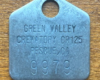 Green Valley Crematory CR125 Toe Tag Rescue California ID Token Vintage Funeral Home Coin