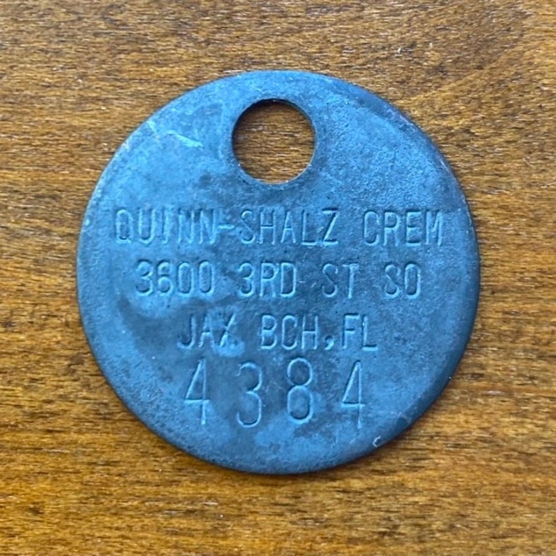 Quinn-Shalz Crematory Toe Tag Jacksonvile Beach, Florida ID Token Vintage Funeral Home Coin image 1