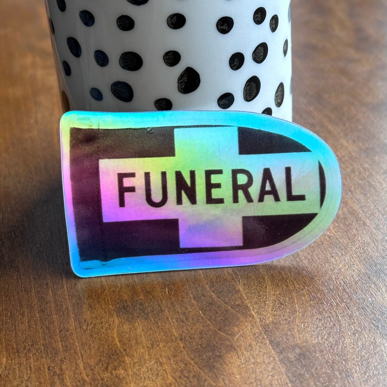 Funeral Procession Flag Sticker Holographic Vinyl Decal Durable Weatherproof Cemetery Mourning Unusual Oddity image 1
