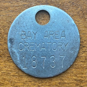Étiquette d'orteil du crématoire de la région de la Baie de Clearwater, Floride, pièce d'identité vintage pour salon funéraire