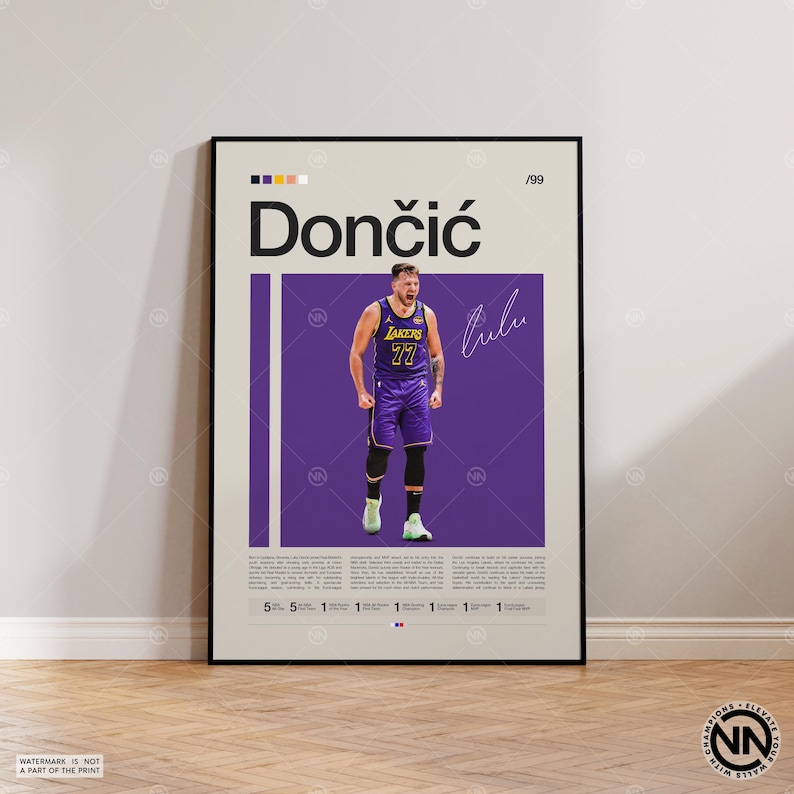 Luka Doncic Poster, LA Lakers Poster, NBA Poster, Sport Poster, Mid Century Modern, NBA Fans, Basketball Geschenk, Sport Schlafzimmer Poster Bild 1