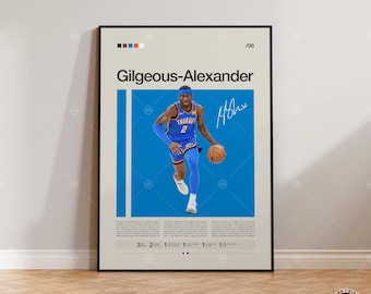 Shai Gilgeous-Alexander Poster, Thunder Poster, NBA Poster, Sports Poster, Mid Century, NBA Fans, Basketball Gift, Sports Bedroom Posters