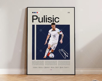Christian Pulisic Poster, USMNT Poster, Soccer Gifts, Sports Poster, Football Player Poster, Soccer Wall Art, Sports Bedroom Posters