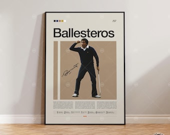 Poster di Seve Ballesteros, poster di golf, poster motivazionale, poster sportivo, arte sportiva moderna, regali per golfisti, design moderno di metà secolo, decorazioni murali a tema golf