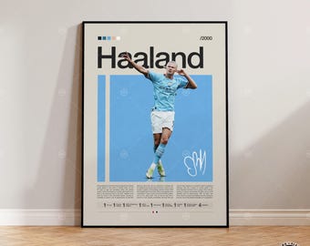 Póster de Erling Haaland, póster del Manchester City, regalos de fútbol, póster deportivo, póster de jugador de fútbol, arte mural de fútbol, pósteres deportivos para dormitorio