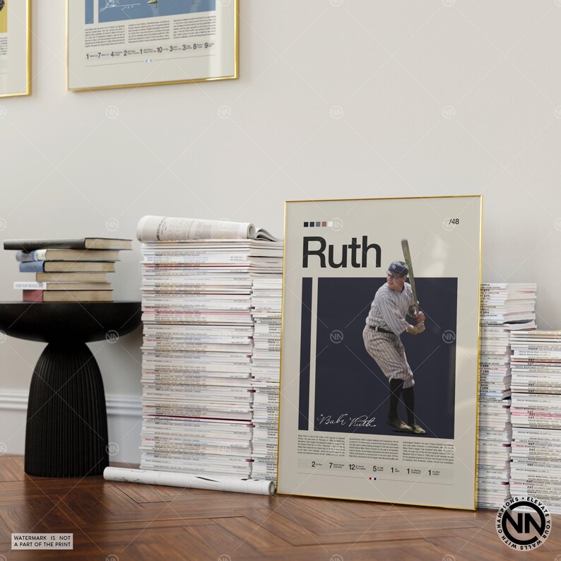 Babe Ruth Poster, New York Yankees, Yankees Print, Baseball Prints, Sports Poster, MLB Poster, Baseball Wall Art, Sports Bedroom Posters image 4