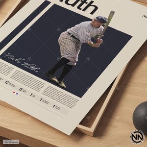 Babe Ruth Poster, New York Yankees, Yankees Print, Baseball Prints, Sports Poster, MLB Poster, Baseball Wall Art, Sports Bedroom Posters image 5