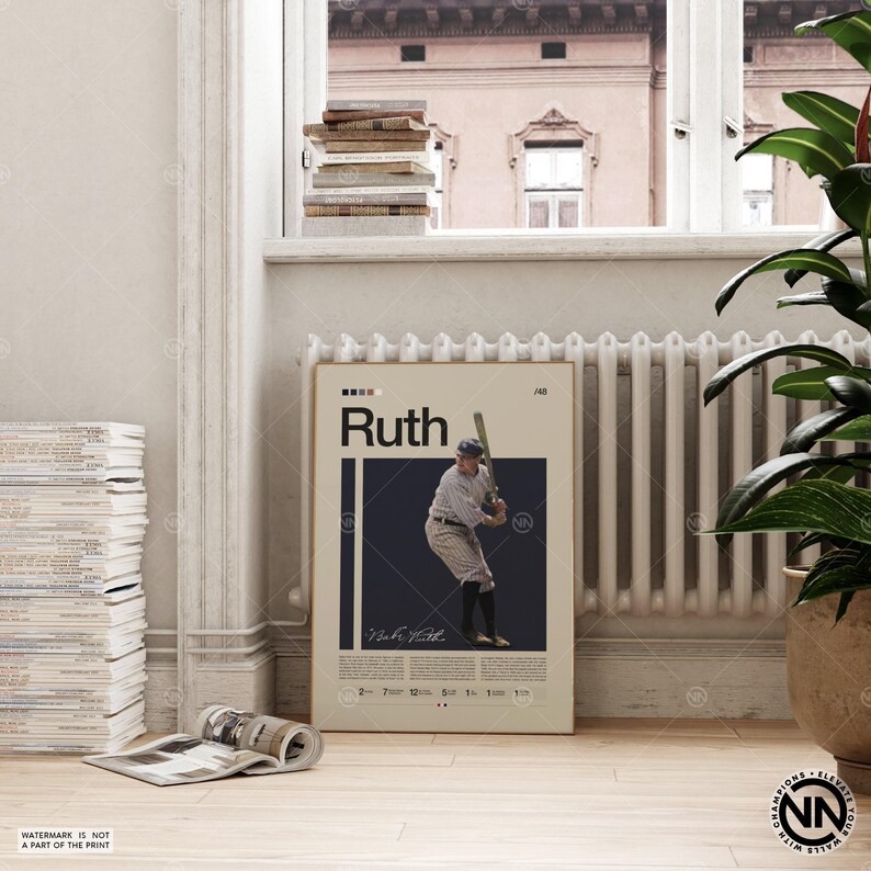 Babe Ruth Poster, New York Yankees, Yankees Print, Baseball Prints, Sports Poster, MLB Poster, Baseball Wall Art, Sports Bedroom Posters image 2