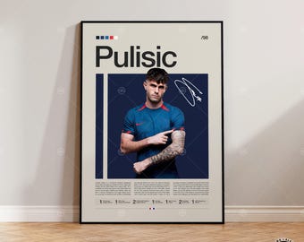 Christian Pulisic Poster, USMNT Poster, Soccer Gifts, Sports Poster, Football Player Poster, Soccer Wall Art, Sports Bedroom Posters