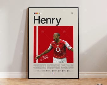 Thierry Henry-poster, poster Franse voetballer, voetbalcadeaus, sportposter, poster voetbalspeler, voetbalkunst aan de muur, posters sportslaapkamer, poster voetbal