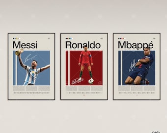 Lionel Messi, Cristiano Ronalo, Kylian Mbappé, Legends 3 Poster Set, Fußball Geschenke, Sport Poster, Fußballspieler Poster, Fußball Wandkunst
