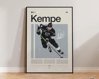エイドリアン・ケンペのポスター、ロサンゼルス・キングスのポスター、NHLのポスター、ホッケーのポスター、スポーツのポスター、ミッドセンチュリーモダン、スポーツをテーマにした寝室用ポスター