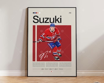 Nick Suzuki Poster, Montreal Canadiens Poster, NHL Poster, Hockey Poster, Sports Poster, Mid-Century Modern, Sports Bedroom Posters