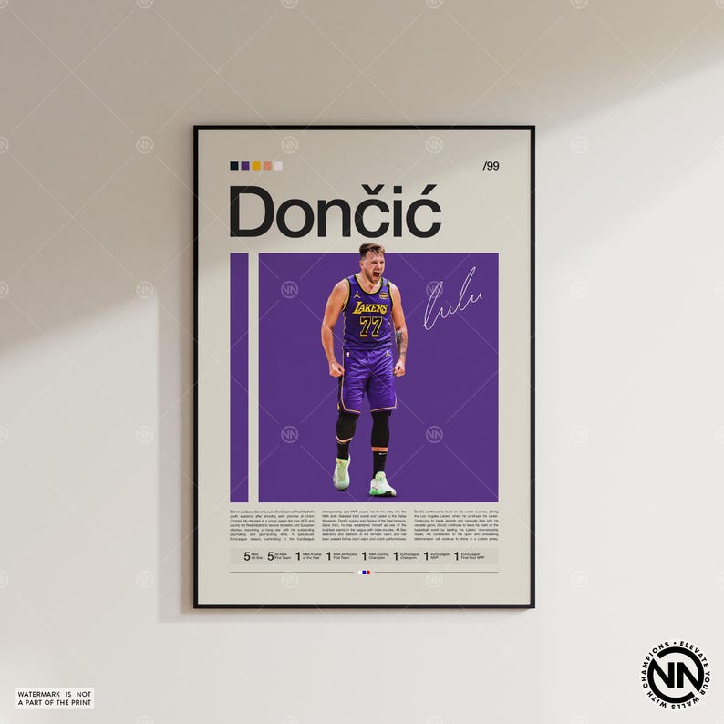 Luka Doncic Poster, LA Lakers Poster, NBA Poster, Sport Poster, Mid Century Modern, NBA Fans, Basketball Geschenk, Sport Schlafzimmer Poster Bild 6