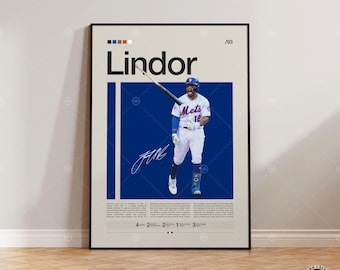 Francisco Lindor Poster, New York Mets, Baseball Prints, Sports Poster, Baseball Player Gift, Baseball Wall Art, Sports Bedroom Posters