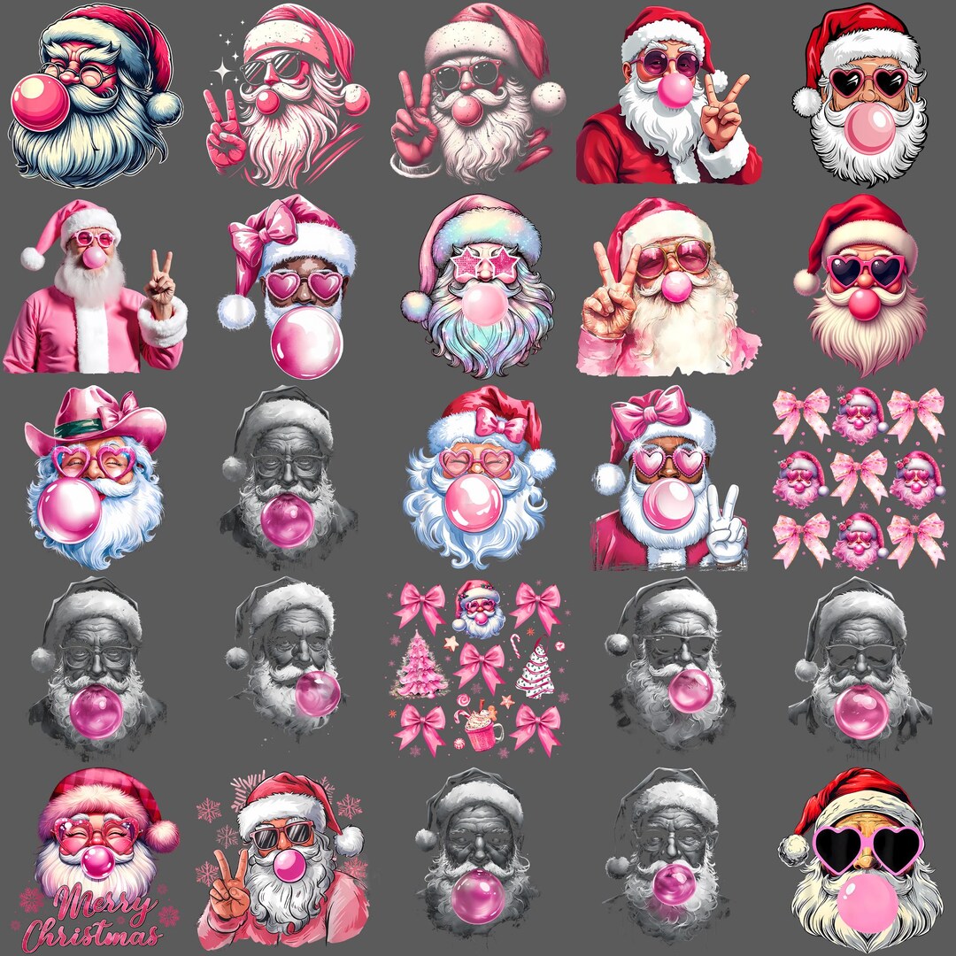 Retro Santa Blowing Bubble PNG – Pink Christmas Funny Holiday Clipart ...