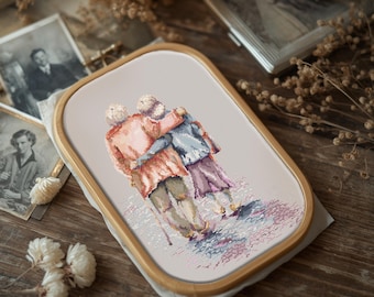 Men and Woman Couple Cross Stitch Pattern Old People Cosy Design (PDF)