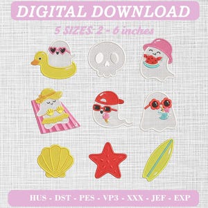 Summerween Ghost Embroidery Icons, Halloween Beach Bundle (Digital Download)
