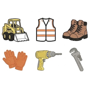 Pacchetto di disegni per ricamo a macchina, con icone di camion e pagine da colorare (DST, PES).