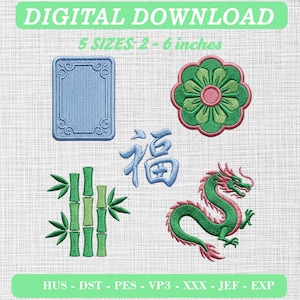 Mahjong Tiles Embroidery Bundle, Clean Refined Icons (Digital Download)