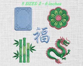 Mahjong Tiles Embroidery Bundle, Clean Refined Icons (Digital Download)
