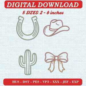 Western hästsko cowboyhatt broderipaket med kaktusrosett (digital nedladdning)