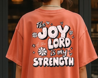 Retro Christian T-Shirt • “The Joy of the Lord Is My Strength” Tee • 70s Bubbly Lettering • Faith Shirt