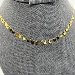 18K Solid Yellow Gold AU750 Tiny Disc Dangle Necklace 18 inches - Length is adjustable Layering Necklaces