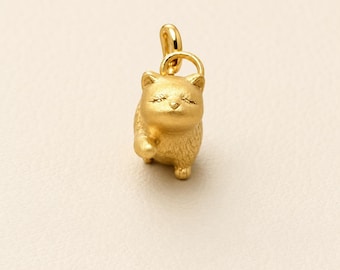 24K Solid Yellow Gold Kitten Cat Pendant