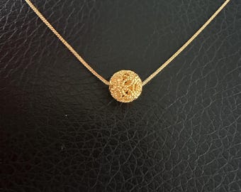 Handmade 24K Solid Yellow Gold Bead with 18K Solid Chain 17 in Necklace