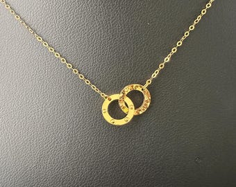 18K Solid Yellow Gold AU750 Interlocking Cycle Necklace Chain 16 inches