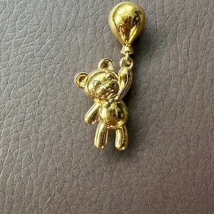 18K Solid Yellow Gold Teddy Bear with Air Balloon Pendant