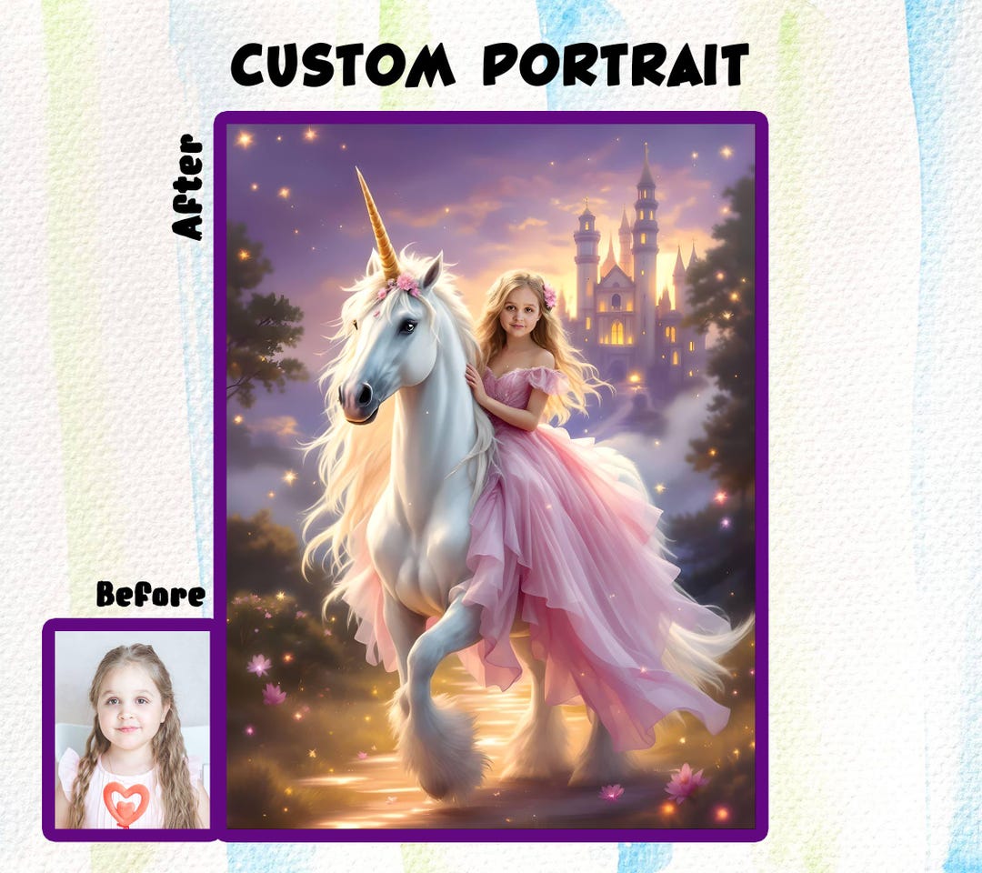 Unique Princess Custom Unicorn Princess Portrait Personalized Girl Birthday Gift ...