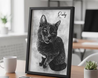 Regalo para amantes de los gatos, impresión artística de gatos, retrato de gato personalizado, retrato de perro personalizado, pintura de gatos, regalos para la pérdida de una mascota, retrato de mascota personalizado, retrato personalizado