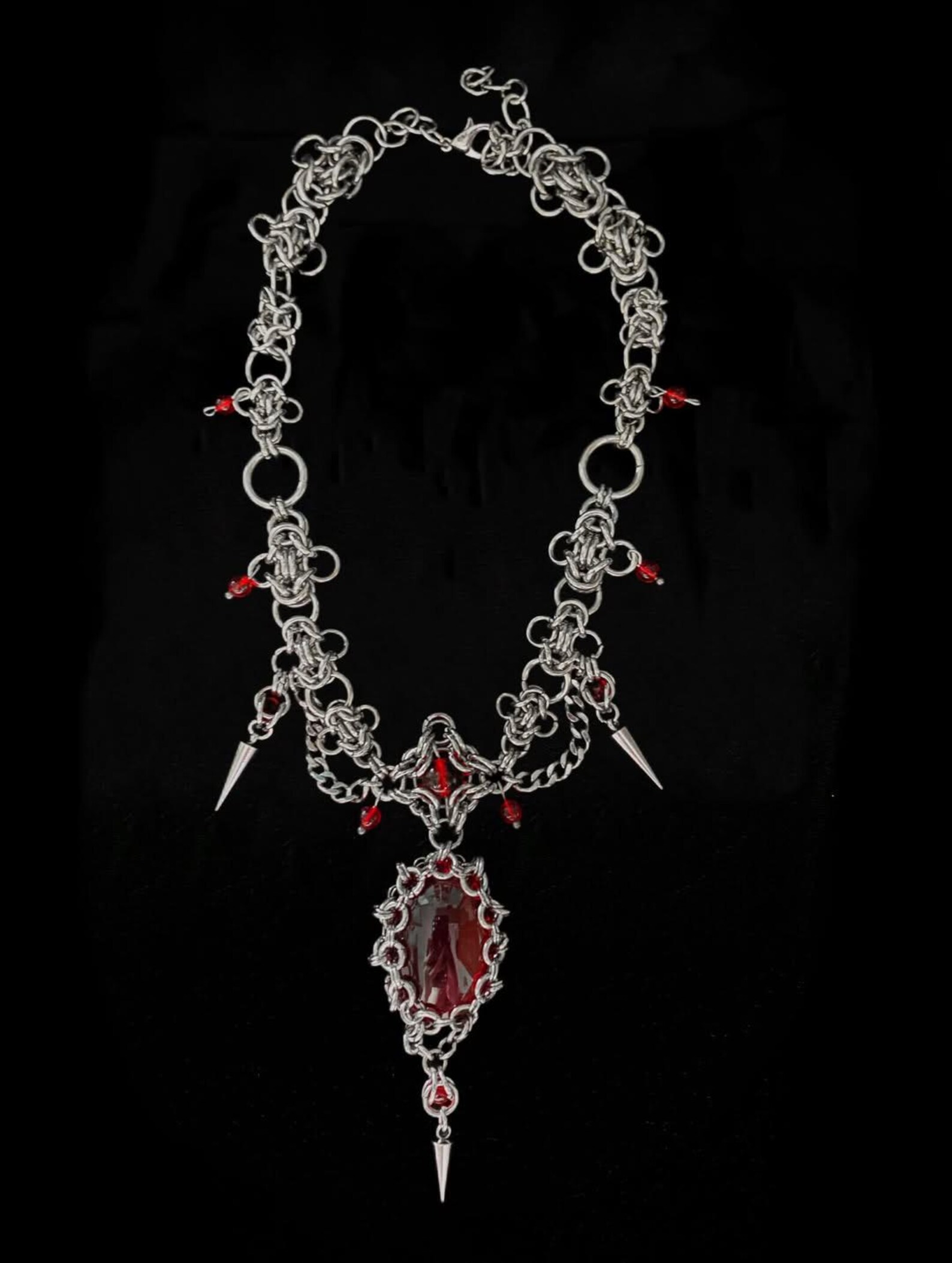 Gothic Chainmail Necklace Blood Red Crystal, Handmade Vampire Statement ...