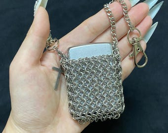 Handmade Chainmail Lighter Case for Zippo – Silver Gothic Metal Lighter Holder
