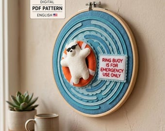 Felt Polar Bear Pattern PDF Sewing Ring Buoy Coastal Nursery Wall Hoop Art
