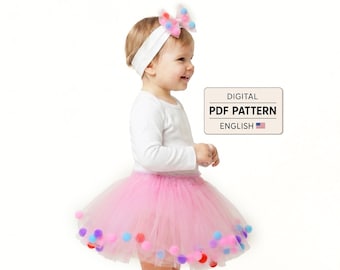 Tutorial per gonna e fiocco in tulle con pon pon in formato PDF / Cucito di tutù per bambine (download digitale)
