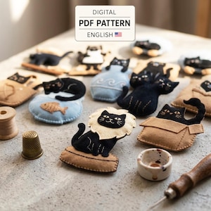 12 Zodiac Cats Felt Sewing Pattern PDF Black Cat Keychain Magnet DIY Astrology Gift