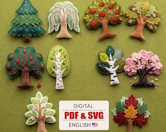 10 Felt Tree Sewing Pattern PDF SVG Woodland Forest Nursery Wall Decor Download