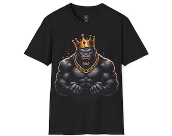King Gorilla Graphic T-Shirt, Streetwear Animal Tee, Unisex Cotton Top